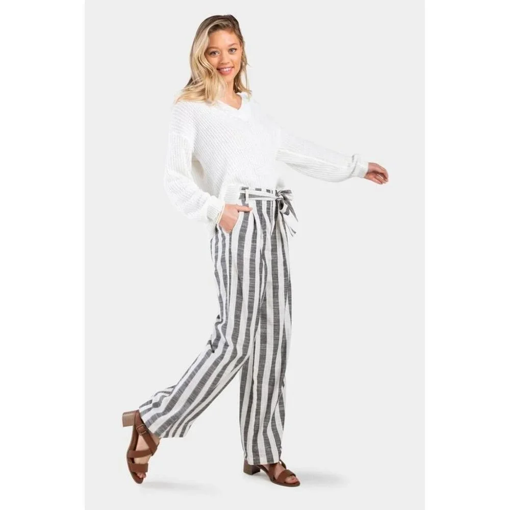 Francesca's Indigo Rising Belted Linen Pants Wide Leg - Picture 3 of 7